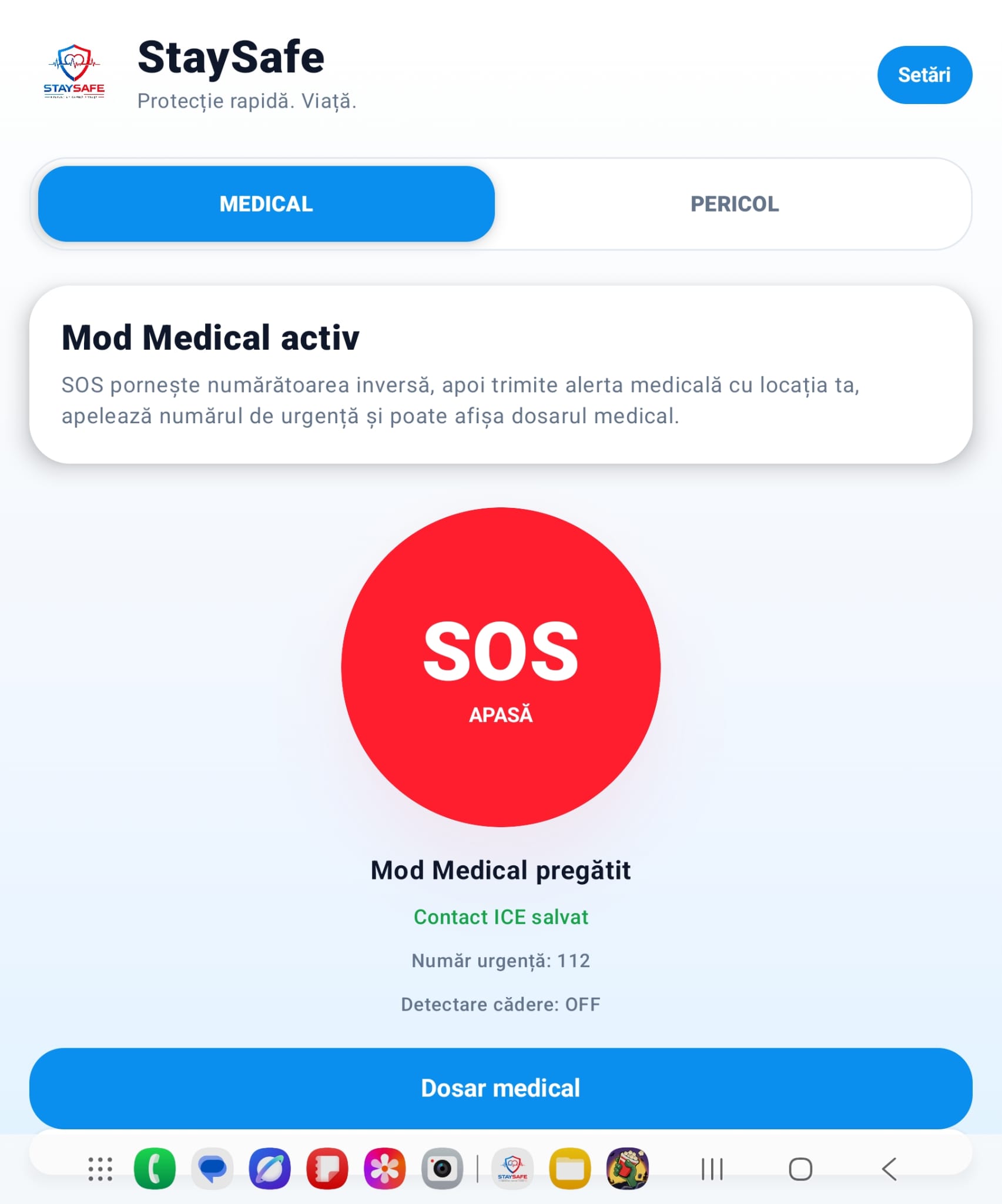 StaySafe - ecran principal SOS